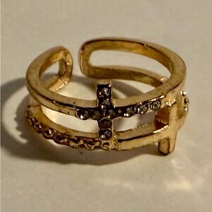 Gold Cross Ring with Crystal Accents